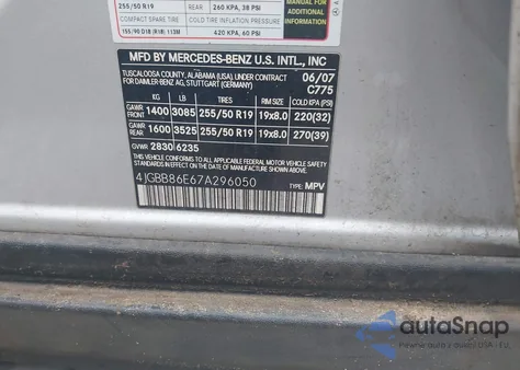 2007 Mercedes-Benz Ml 350 4Matic from USA, damaged, VIN 4JGBB86E67A296050